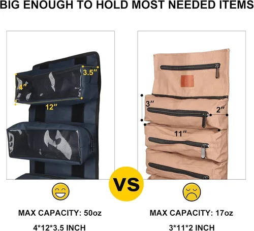 Vista 5 de Organizador de rollo de herramientas Wessleco, bolsa de herramientas con bolsillo para llaves, rollo de llaves para electricistas, bolsa