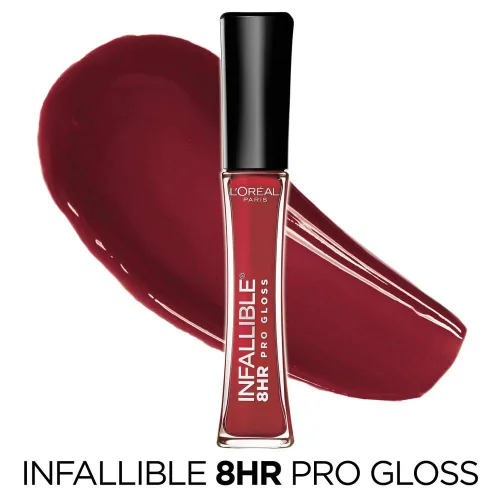 Vista 2 de L'Oreal Paris L'Oreal Paris Makeup Infallible - Brillo de labios de 8 horas, fórmula cómoda e hidratante, rojo rebelde, 0.5 onzas líquidas