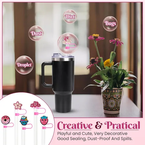Vista 3 de Paquete de 6 fundas de silicona para popotes compatibles con vasos Stanley de 30 y 40 onzas y botellas de agua, tapas de popote reutilizables, a