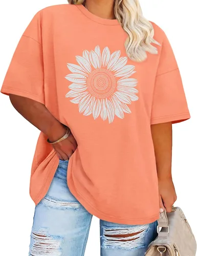 Vista 8 de Blusas de Talla Grande Casuales Camisetas Oversized para Mujeres Ajuste Holgado Cuello Redondo Blusas Camisetas Básicas de Verano Tees
