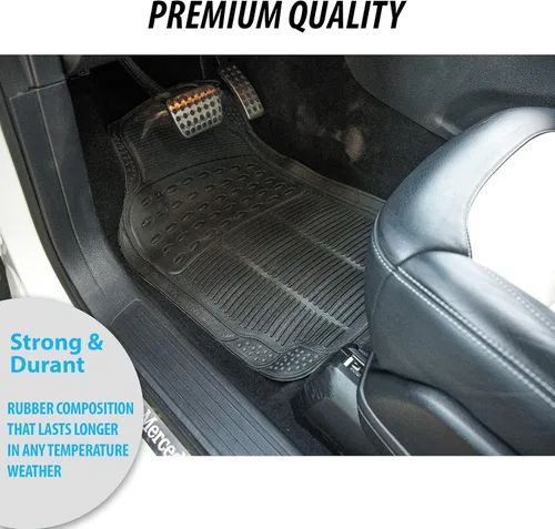 Vista 6 de ZONETECH Alfombras de goma para interior de automóvil, para todo tipo de clima, 3 piezas ajustables, impermeables, inodoras, negras, super