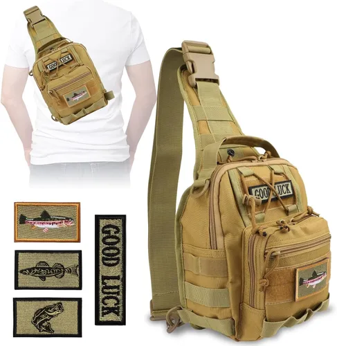 Vista 10 de Dovesun Mochila Pequeña de Pesca, Mochila Bandolera Impermeable para Pesca con Mosca con Cajas de Aparejos