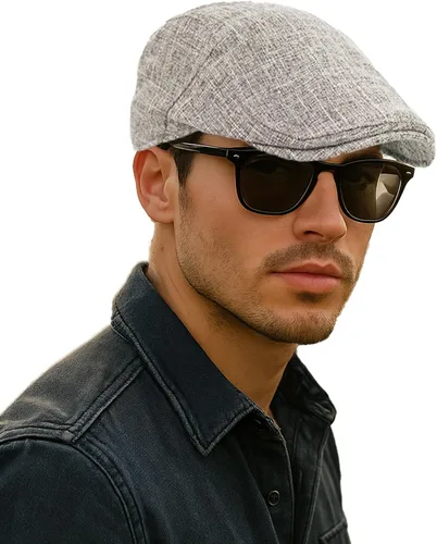 Vista 2 de Gorra plana de algodón de lino para hombre Newsboy de verano Marrón