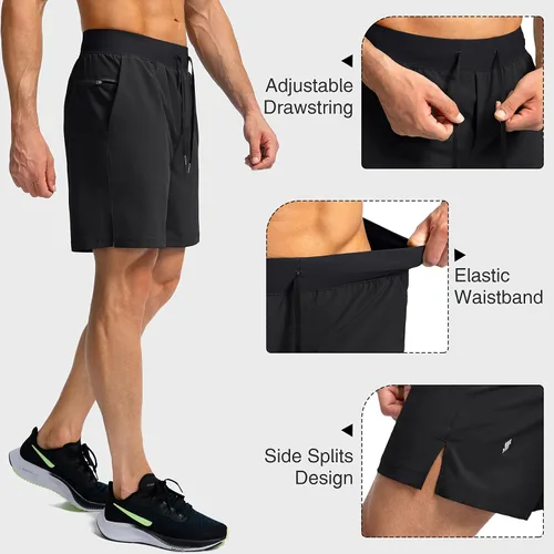 Vista 5 de Men's Running Shorts with Zipper Pockets 7 Inch Lightweight Quick Dry Gym Workout Athletic Shorts for Men