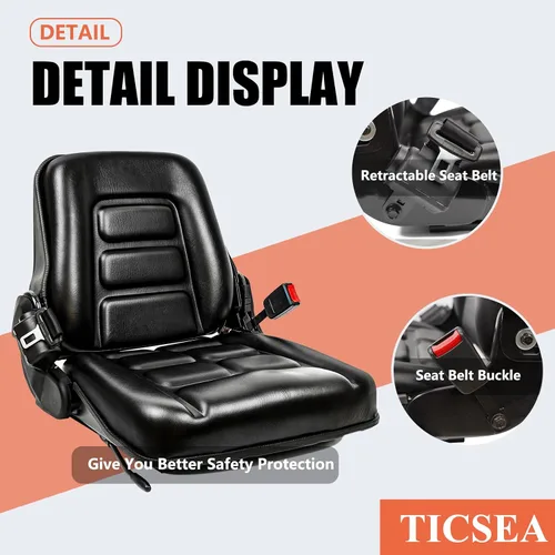 Vista 5 de Asiento universal de carretilla elevadora, asiento de tractor con cinturón de seguridad, respaldo ajustable e interruptor de posición del operador