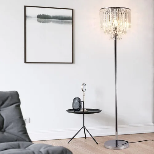 Vista 7 de beaysyty Modern Elegance - Lámpara de pie de cristal, interruptor de pie de encendido/apagado, 3 luces de cristal y cristal, lámpara de esquina