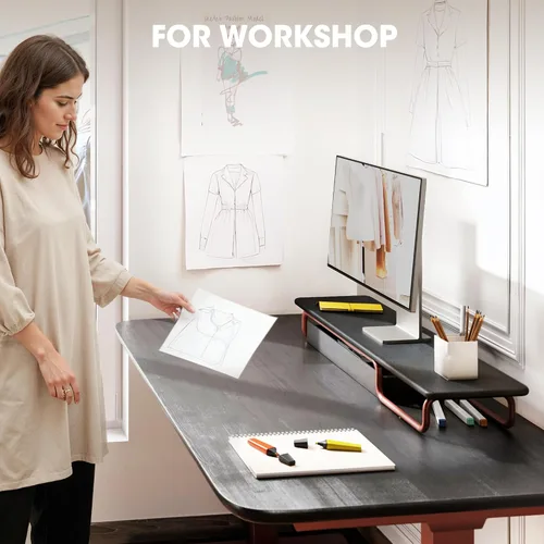 Vista 2 de Fenge Elevador de monitor doble, soporte de monitor de 37 pulgadas para escritorio, estante de escritorio de madera maciza con organizador