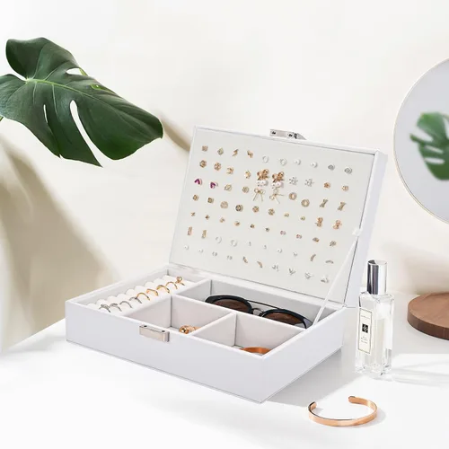 Vista 5 de Joyero organizador para mujeres y niñas, caja de joyería mejorada con 8 bolsas adicionales libres de deslustre, contenedor de almacenamiento