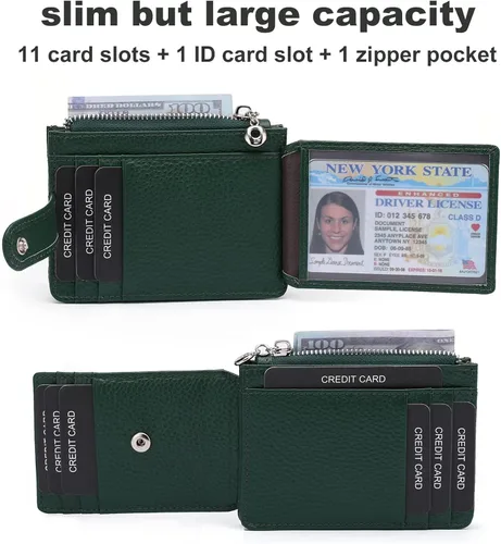 Vista 2 de Fependu Cartera delgada para mujer delgada para mujer, tarjetero con bloqueo RFID, de piel auténtica, carteras pequeñas