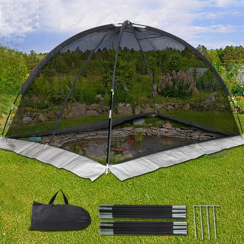 Vista 2 de Kapler Red de cúpula para cubierta de estanque – Protector grande de piscina de peces de jardín al aire libre de 13 x 17 pies con cremallera