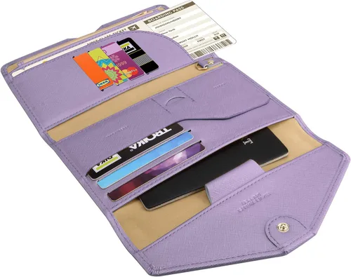 Vista 86 de Zoppen - Billetera de viaje con bloqueo RFID multiusos (Ver.4) Portatarjetas de pasaporte y vacunas, organizador de documentos de tres pliegues