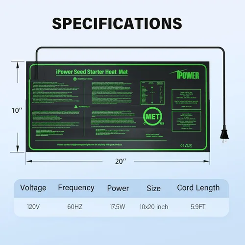 Vista 3 de iPower Alfombrilla térmica duradera e impermeable para plántulas, almohadilla hidropónica cálida para un inicio eficiente de semillas, uso