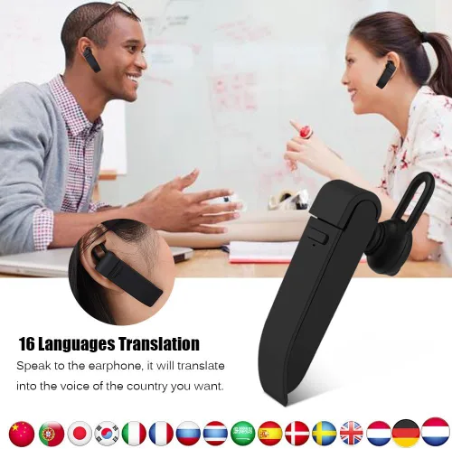 Vista 6 de Traductor de varios idiomas Bluetooth Auricular portátil de negocios 16 idiomas Traducción auricular - Negro