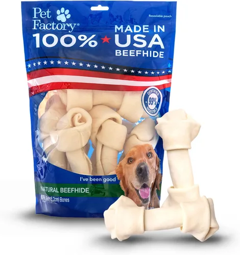 Vista 9 de Pet Factory Golosinas masticables para perros, 100% fabricadas en Estados Unidos, huesos anudados de 6 pulgadas, sabor a carne, 12 unidades/1 paquete