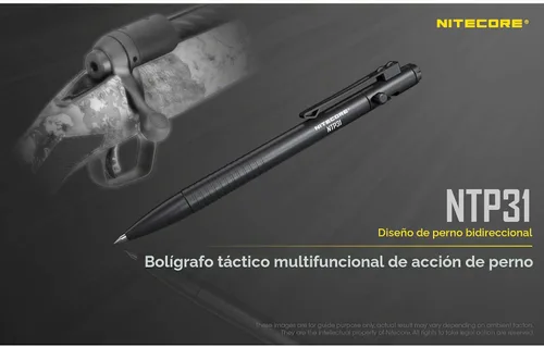 Vista 4 de Nitecore NTP31 Bolígrafo táctico de acción de cerrojo con rompecristales de acero de tungsteno con pegatina NitecoreSt