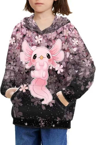 Vista 26 de Ystardream - Sudaderas para niñas adolescentes con bolsillo, sudaderas de manga larga para niños 0 Lindo Axolotl Rosa