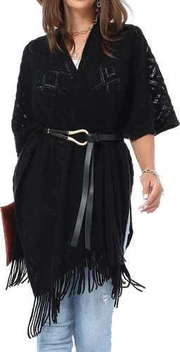 Vista 35 de Soul Young - Chal de punto para mujer, poncho con flecos y capa