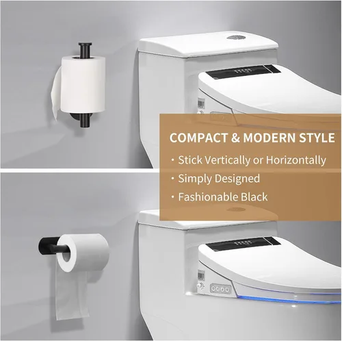 Vista 3 de LAYUKI Soporte de papel higiénico, negro mate, soporte de pared, soporte de rollo de papel higiénico adhesivo mejorado, sin taladrar