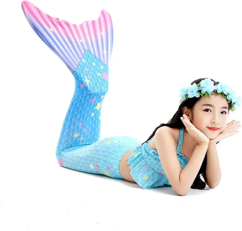 Vista 3 de Kakawayi traje de baño de 3 piezas, diseño de cola de sirena, para niñas