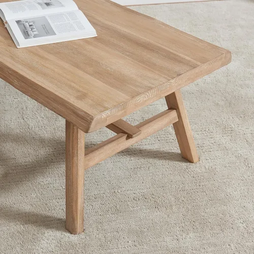 Vista 6 de Wnutrees - Mesa de café de 43" de madera maciza estilo casa de campo, mesa central rústica rectangular para sala de estar, natural
