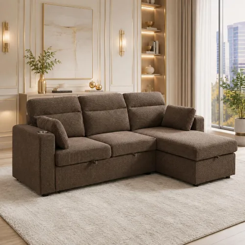 Vista 11 de Sofá seccional en forma de L de 82.5 pulgadas con cama extraíble Gris-oscuro