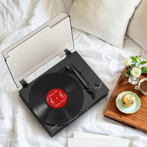 Vista 8 de Tocadiscos de discos de vinilo con altavoces estéreo integrados, tocadiscos vintage de 3 velocidades para discos de vinilo, grabación USB SD