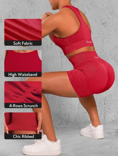 Vista 5 de FRESOUGHT Pantalones cortos de ciclismo para mujer, con control de abdomen, cintura alta, sin costuras, acanalados, para yoga, yoga, pantalones