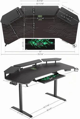 Vista 3 de JWX Pro Max - Escritorio para juegos de altura ajustable de 72 pulgadas