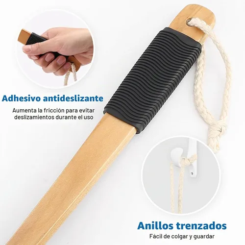 Vista 4 de FORENEE - Esponja negra en palo, malla de polietileno con mango de madera Soft PE mesh creates rich lather for gentle cleansing; water-resistant