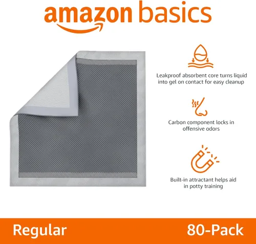 Vista 2 de Amazon Basics Almohadillas para control de olor de carbón para perros y cachorros, 5 capas a prueba de fugas súper absorbentes, superficie de secado