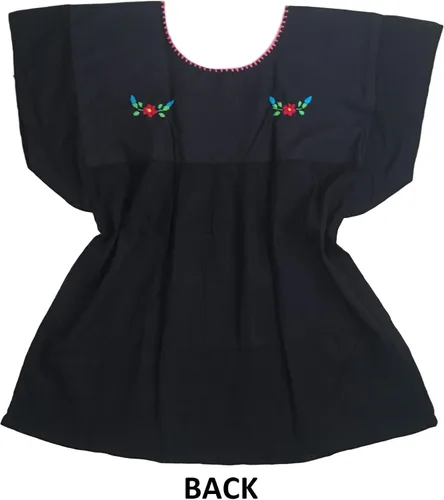 Vista 7 de Blusa Campesina Mexicana Floral - Blusa Tehuacán Bordada - Hecho a Mano en México - Blusa Campesina Poblana Mexicana - Negro