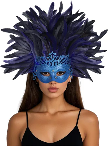 Vista 10 de Tocado de plumas para mujer, máscara de carnaval, tocado de plumas para carnaval, accesorios de fiesta de Mardi Gras