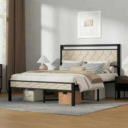Vista 3 de Z-hom Base de cama matrimonial tapizada de fácil montaje y cabecera