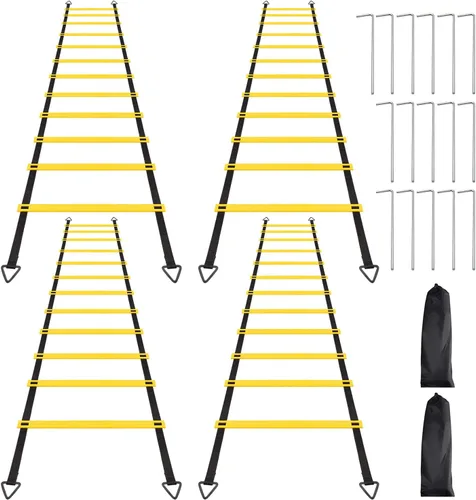 Vista 9 de Juego de 1/2/4 escaleras, 12 peldaños de agilidad, escalera de entrenamiento con estacas de acero y bolsa de transporte para fútbol, entrenamiento