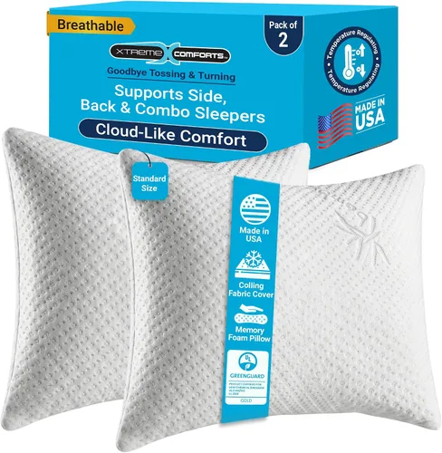 Vista 16 de Xtreme Comforts Almohadas de cama para dormir (paquete de 2) Almohadas ajustables de espuma viscoelástica triturada con funda de enfriamiento