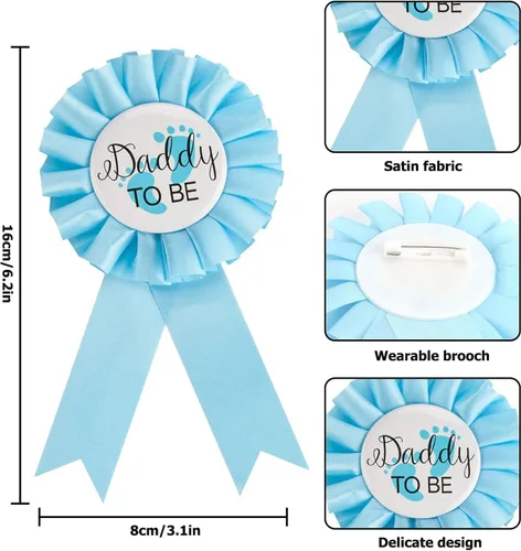 Vista 6 de 3 paquetes de decoraciones para baby shower, banda de futura mamá, insignia de papá y futura mamá, botón de pin para baby shower, celebración