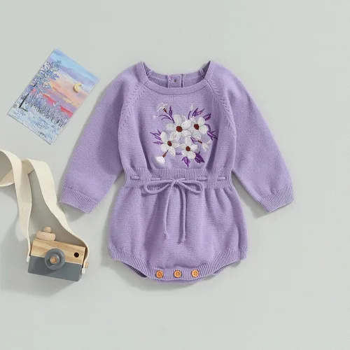 Vista 9 de ZAXARRA Suéter de bebé niña mameluco suéter de punto bordado flor sudadera mameluco ropa de otoño infantil