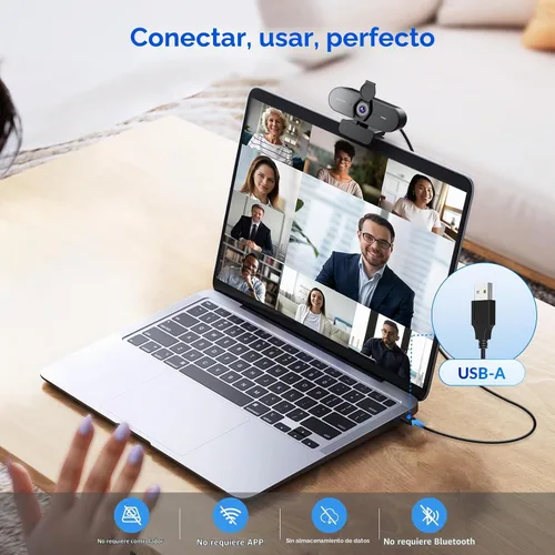 Vista 5 de Cámara web 4K para PC con enfoque automático dual PDAF y CDAF, Ultra 4K HD, 2 micrófonos de reducción de ruido, corrección automática de luz, USB-A