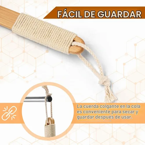 Vista 6 de eaxun Cepillo de ducha de bambú con mango largo curvado, exfoliante de espalda de 16.7 pulgadas con cerdas naturales para hombres y mujeres