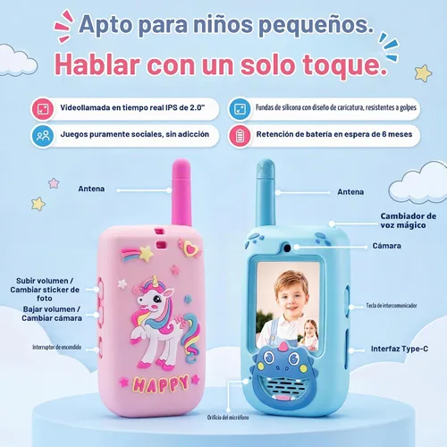 Vista 6 de Video Walkie Talkies for Kids, Dinosaur & Unicorn Cover 2 Pack