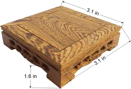 Vista 3 de Base de madera china de pollo con base de madera, jarrón cuadrado para plantas, adorno de Buda
