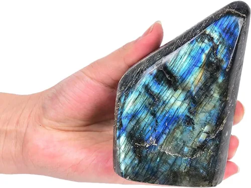 Vista 10 de AMOYSTONE Piedra decorativa única labradorita pulida losa cristal aura curación reiki decoración del hogar pequeña 0.8-1.3 libras