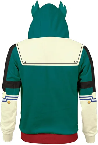 Vista 3 de DAVIKO Anime My Hero Academia Deku - Chaqueta para niños con capucha Izuku Midoriya con colgante para Halloween, disfraz de cosplay para niños