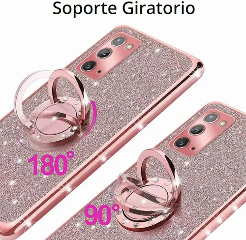 Vista 3 de Funda para Note 20, Galaxy Note 20 para mujer, con purpurina, suave, transparente, TPU de lujo, bonita funda protectora con correa de soporte