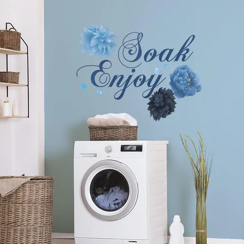 Vista 4 de Xuniea Calcomanías azules de pared de baño, Soak Relax Enjoy Spa, calcomanías de decoración de pared impermeables para dormitorio, baño, cocina