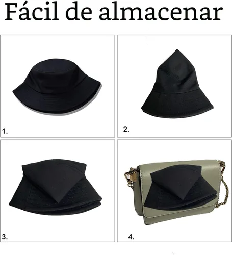 Vista 4 de PFFY Bucket Hat for Women Men Cotton Summer Sun Beach Fishing Cap Negro puro