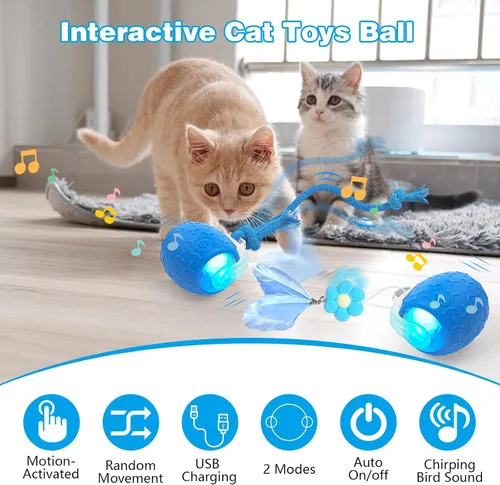 Vista 3 de Juguetes interactivos para gatos: bola móvil ágil con cola de malla elástica para gatos y gatitos