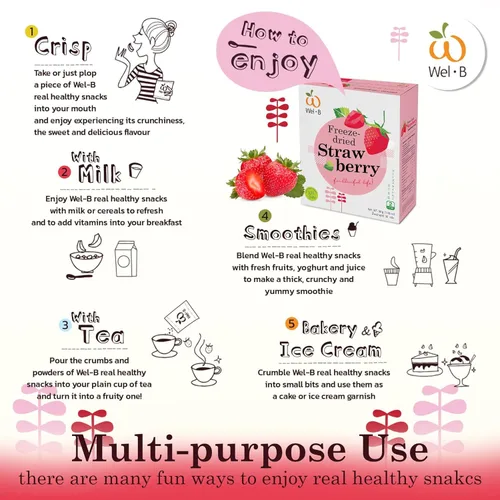 Vista 3 de Wel-B Bocadillos de frutas liofilizadas, fresas frescas liofilizadas para obtener una textura saludable y crujiente mientras conservan el sabor
