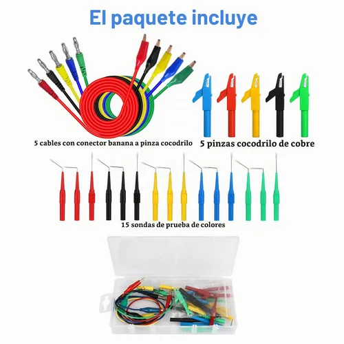 Vista 7 de Linkstyle Kit de sonda trasera de 25 piezas, pasador de sondas traseras multímetro, enchufe de plátano a clip de cocodrilo eléctrico con cables, kit