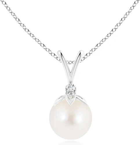 Vista 10 de Angara Freshwater Pearl V-Bale Pendant with Diamond in Sterling Silver Plata esterlina